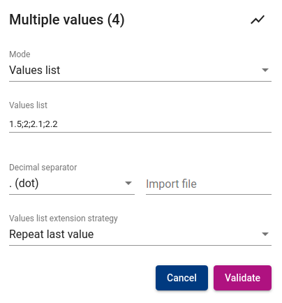 Defining a list of values for a parameter to be varied